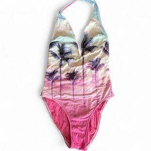 Tropical Palm Print One Piece Swimsuit US 4 EU 38